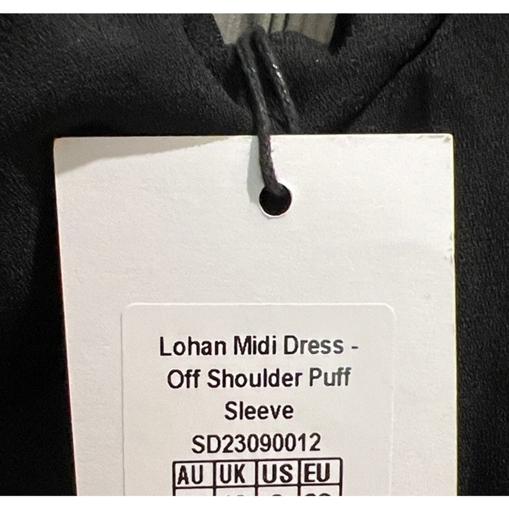 NWT REVOLVE Australia SHOWPO Lohan black midi with puff sleeves body con US 16 - Picture 8 of 11
